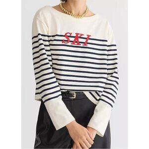 New J.Crew Mariner Cloth Stripe Long Sleeve T-Shirt Ski Embroidery